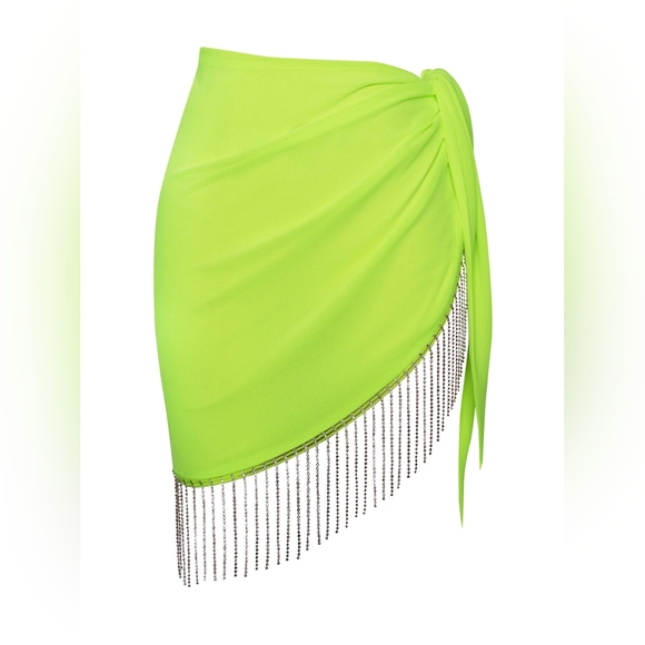 💚Quill Neon Green Cover Up with Crystal Fringe💚 - Picture 8 of 12
